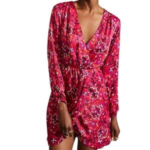 NWT MAEVE Floral Long Sleeve Elastic Waist Lined Wrap Mini Dress Size Medium